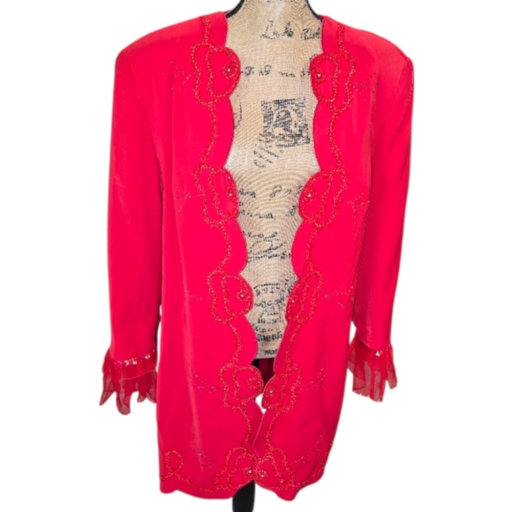 Psalm CIV Red Beaded Embroidered‎ Jacket Blazer Plus Size 20